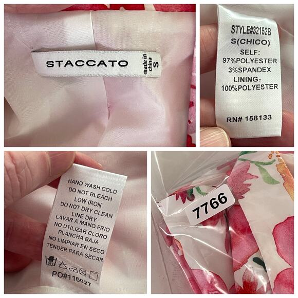 Staccato Callie Open Front Floral Blazer SZ S Pink Peach Green White Lined - Picture 11 of 11